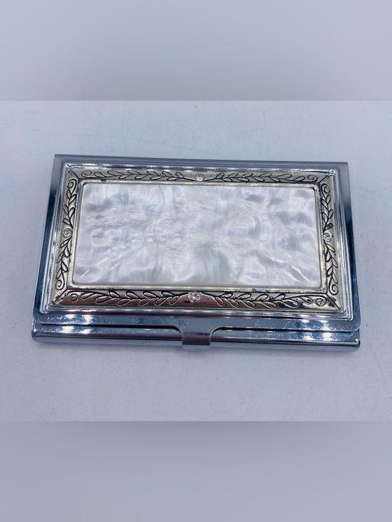 Brighton Other - Brighton Tapestry Card Case Mother Of Pearl Etched Silver Plated Tiny Crystals